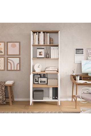 Robin Home Alaska Kitaplık Raf Ahşap Ayaklı 180cm Kapaklı Sepet-beyaz-jüt Beyaz