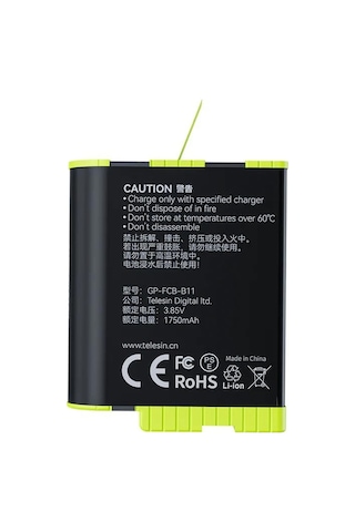 Gopro Şarj Edilebilir Yedek Batarya Fast Charging 1750mah Hero12 , Hero11 ,hero10,hero9 Black