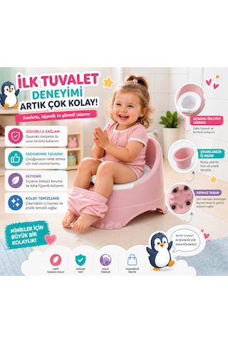 Ergonomik Bebek Lazımlık Kaymaz Tabanlı, Çıkarılabilir Hazneli Eğitici Tuvalet 3+ Yaş Açık Pembe