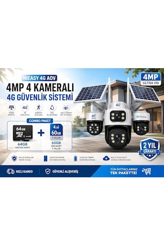 X5 Tech Yt-44gz Aov 4mp 4 Kameralı 4g Hieasy +1 Yıllık Sim Kart +64gb Hafıza Kartı Güneş Enerjili Ta
