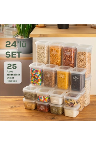Porsima 433-4 Kare Etiketli Gıda Erzak Baharat Saklama Kabı 24 Lü