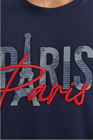 Tommy Lıfe Indigo Yazı Nakışlı O Yaka Oversize Erkek T-shirt - 88223 T11er-88223 001