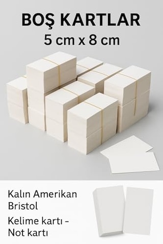 5x8 Cm Boş Kartvizit, Not Kartı, Kelime Kartı, 300 Gr Amerikan Bristol, 100 Adet