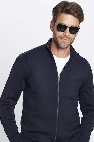 Tudors Erkek Slim Fit Dar Kesim Lacivert Dik Yaka Fermuarlı Düz Hırka-32261 Lacivert