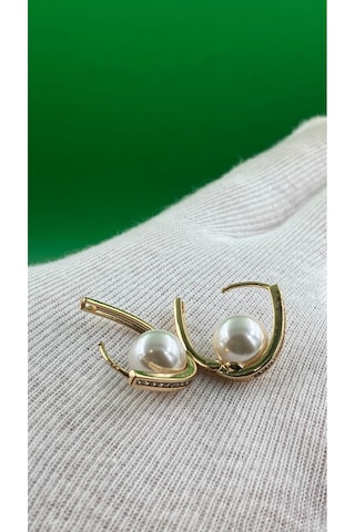 Xuping Rose Gold İnci Detaylı Zirkon Taşlı Kadın Çelik Küpe Gold
