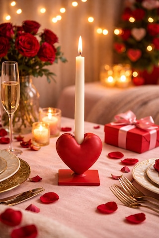 Dekoratif Kalpli Şamdan Romantik Mumluk Kırmızı
