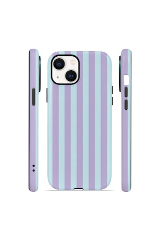 Apple iPhone Uyumlu 15 Vorian Çift Katmanlı Magsafe Kılıf Lilac Riviera Stripe