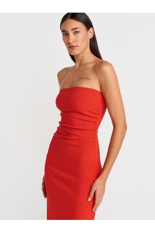 Dilvin 91368 Straplez Midi Elbise-kırmızı Kırmızı