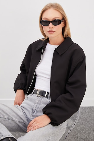 Fullamoda Fermuarlı Polo Yaka Bomber Ceket Siyah