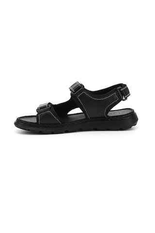 Gönderi R Siyah Ayarlanabilir Cırt Bantlı Hakiki Deri Sandalet Siyah