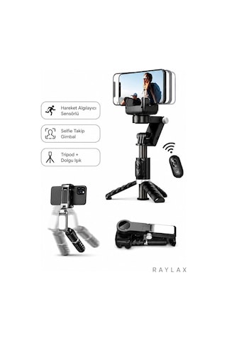 360 Akıllı Gimbal Telefon Tutucu Işıklı Bluetooth Kumandalı Selfie Tripodu
