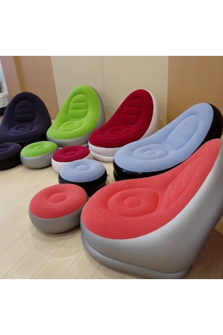 Açık Hava Şişme Lazım Koltuk Ayaklı Set Katlanır Peluş Pvc Salon Şezlong Seti Makaron Mavi 116 98 83cm 1.8kg MAVI