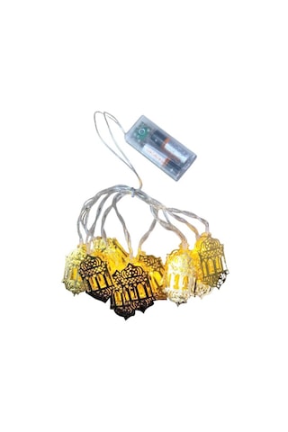 Ramazan Kandili Figürlü 2 Metre Pilli Gold Metal Dekoratif Led Işık Zinciri