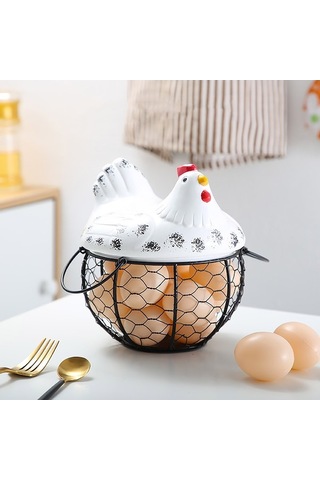 Novahub Tavuk Figürlü Yumurta Tutucu Mutfak Sepeti Beyaz - Siyah