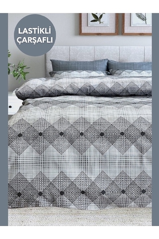 Tek Kişilik Ranforce Nevresim Takımı Lastikli Çarşaflı Dıamond Gri