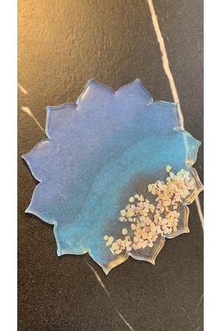 Su Mavisi Ve Yeşili Deniz Kabuklu Güneş Şekil Epoksi Bardak Altı Su Mavisi