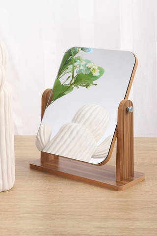 Masa Üstü 13 Cm Ahşap Tek Taraflı Hareketli Dikdörtgen Masa Aynası Cin812 Kahverengi