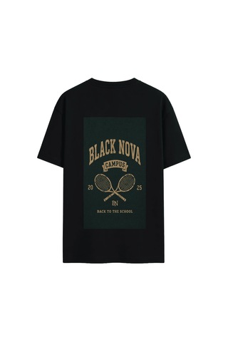 Black Nova Oversize Baskılı Unisex Tişört Campus Tennis Black Siyah