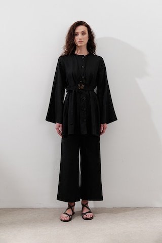 Keten Pensli Tunik Siyah Siyah