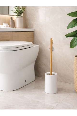 Ahşap Saplı Minimal Tuvalet Fırçası Ve Standı Şık, Modern Wc Fırçası Vıchy-7050 siyah