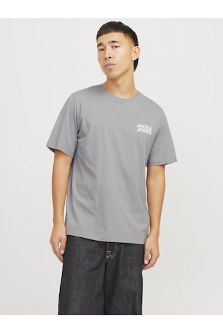 Jack & Jones Erkek Bisiklet Yaka Logolu Tişört - Corplogo - 12151955 Ultimate Grey Gri