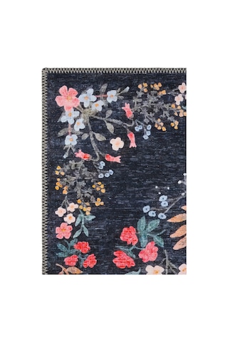 Cool Halı Daisy Gece Mavisi Bohem Halı Yıkanabilen Çiçekli Dokuma Şönil Halı Vintage Ev Oda Halısı Mavi