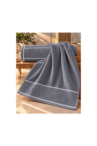 Jakarlı Büyük Boy Banyo Havlusu Premium Sıkı Dokuma %100 Organik Pamuk 90x150 Cm Antrasit - 945284492 Antrasit