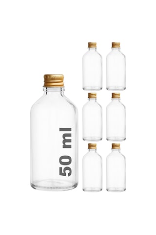 Lexroo 50 Cc Gold Metal Kapaklı Hediyelik Shot Şişesi 50 Ml Kolonya Koku Süs Küçük Şeffaf Cam Şişe
