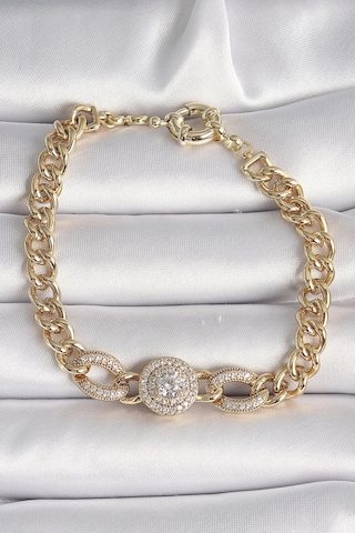 Muı Muı Pirinç Gold Renk Zirkon Taşlı Zincir Xuping Vıp Exclusive Seri Kadın Bileklik Çok Renkli