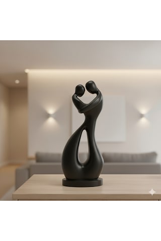 İki Kalp Bir Aşk Modern Siyah 3d Baskı Çift Heykeli 15 Cm Pla Malzeme Romantik Ev Dekoru