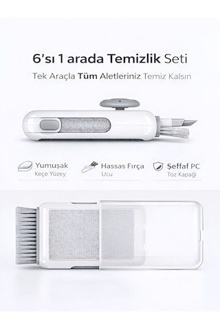 Limited 6in1 Elektronik Temizleme Seti Laptop Tablet Klavye Kulaklık Office Temizlik Kiti Beyaz