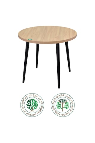 Vilinze Argos Yuvarlak Mdf Naturel Sabit Mutfak Masası - Q90 Cm Naturel Siyah