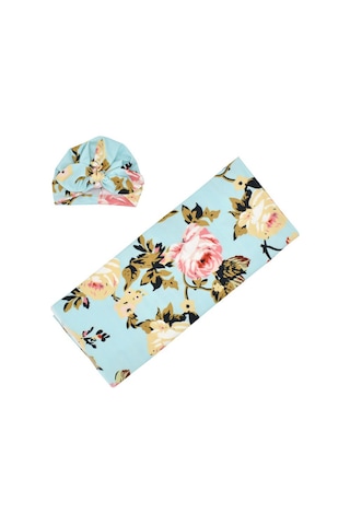 Yaozixa Yeni Doğan Bebe Sarıklaması - Şapkalı, Poliester Elbise, 80x80 Cm, Mavi Büyük Çiçek Desenli Ürün Kodu: 190702 Mavi