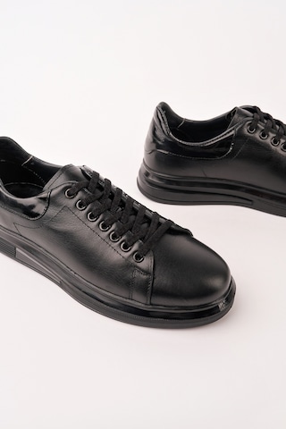 Muggo Hudson Hakiki Deri Erkek Kalın Taban Bağcıklı Günlük Casual Sneaker Siyah