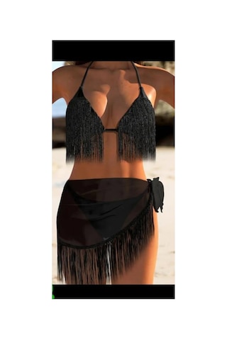 Nisanurtekstil 3'lü Bikini Takımı Siyah Siyah
