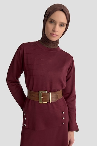 Armine Trend Düğme Detaylı Etekli Triko İkili Takım Bordo 25ktd6107