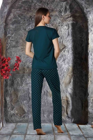 Lukitus Sıfır Yaka Kısa Kol Milan Kumaş Kadın Pijama Takımı Yeşil