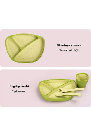 Jianfan Vakum Tabanlı Silikon Mama Tabağı Ve Kasesi Bebek Beslenme Seti Yeşil Tek Tabak Yeşil