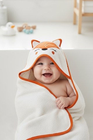 Bebek Kundak Havlu %100 Pamuk Nakışlı 75x75 CM - Fox Kiremit