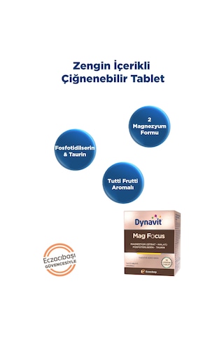 Dynavit Mag Focus 15 Çiğneme Tab - Magnezyum Malat & Sitrat, Fosfotidilserin, B6 & B12 Vitamini - Odaklanma