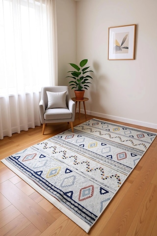 Blghome Etnik Desen Modern Halı Dekoratif Kilim Ekru - Gri