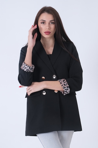 Siyah Şal Yaka Leopar Astarlı Kruvaze Ceket 39711561.01 Siyah