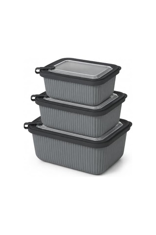 Vakumlu Silikon Kapaklı Plastik Saklama Kabı Seti, 3.5 Litre, Mikrodalga Ve Derin Dondurucu İçin, Gıda Depolama Kutusu, Mutfak Düzenleyici Organizer 600/1100/1800 Ml Antrasit, Dikdörtgen