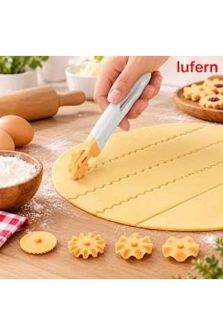 Pratik 4 Başlıklı Hamur Kesici Kurabiye Börek Makarna Pasta Çeşitli Desenler Ergonomik Yaratıcılık Çok Renkli