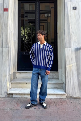 Flaw Çizgili Baggy Fit Mavi Mavi