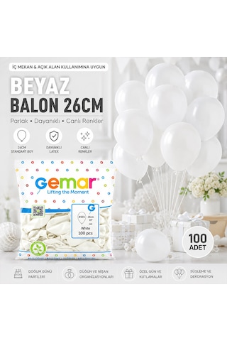 İç Mekan - Beyaz Balon 10 Inc - 26cm - 100pcs Çok Renkli