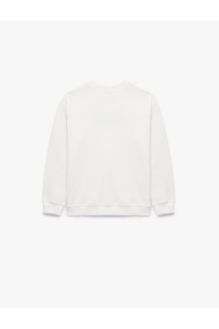 Koton Pamuklu Uzun Kollu Bisiklet Yaka Baskılı Sweatshirt Ekru 7wkb10049tk