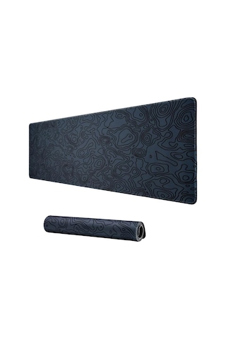 Klasse Pro - 10 Farklı Model Dikişli Kenar 90x40 Cm Oyuncu Gaming Mouse Pad Dark Grey Map Lines, 90x40 Cm