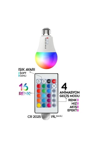 Rgb Led Ampül Kumandalı Ambiyans Aydınlatma Tasarruflu Lamba Renk Değiştiren Led Işık Çok Renkli