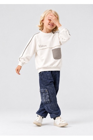 Overdo Kids Erkek Çocuk Cep Detaylı Sweatshırt Beyaz